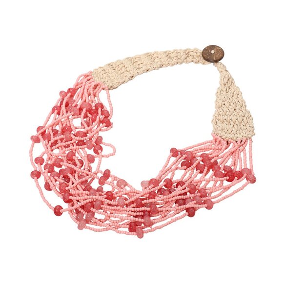 Tigerstars Multi Strand Pink Woven Seed Beaded Collar Statement Necklace - Picture 2 of 2